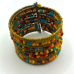 Vintage multicolor beaded Boho cuff bracelet